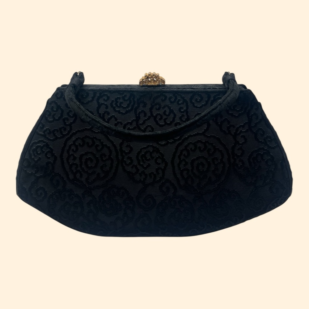 Lewis Vintage 1960s Black Embroidered Evening Handbag